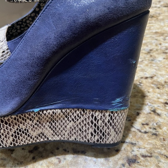 ❗️SALE❗️Jessica Simpson Royal Blue & Snakeskin Wedge Heels 9.5M - Picture 6 of 11